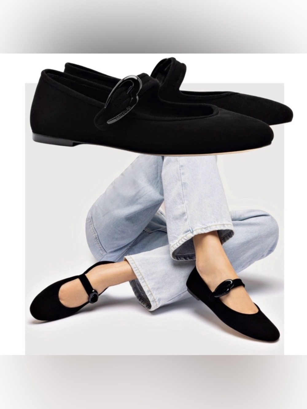 Larroudé Verona Ballet Flat in Black Suede
